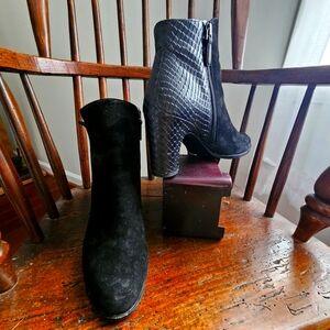 Ecco Embossed Black Ankle Leather Boots Sz 9